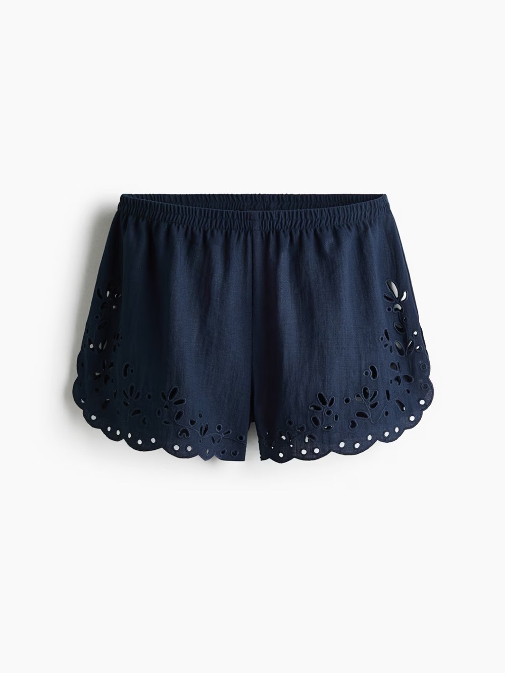 H&M Navy Eyelet Scalloped Hem High Waist Women’s Shorts